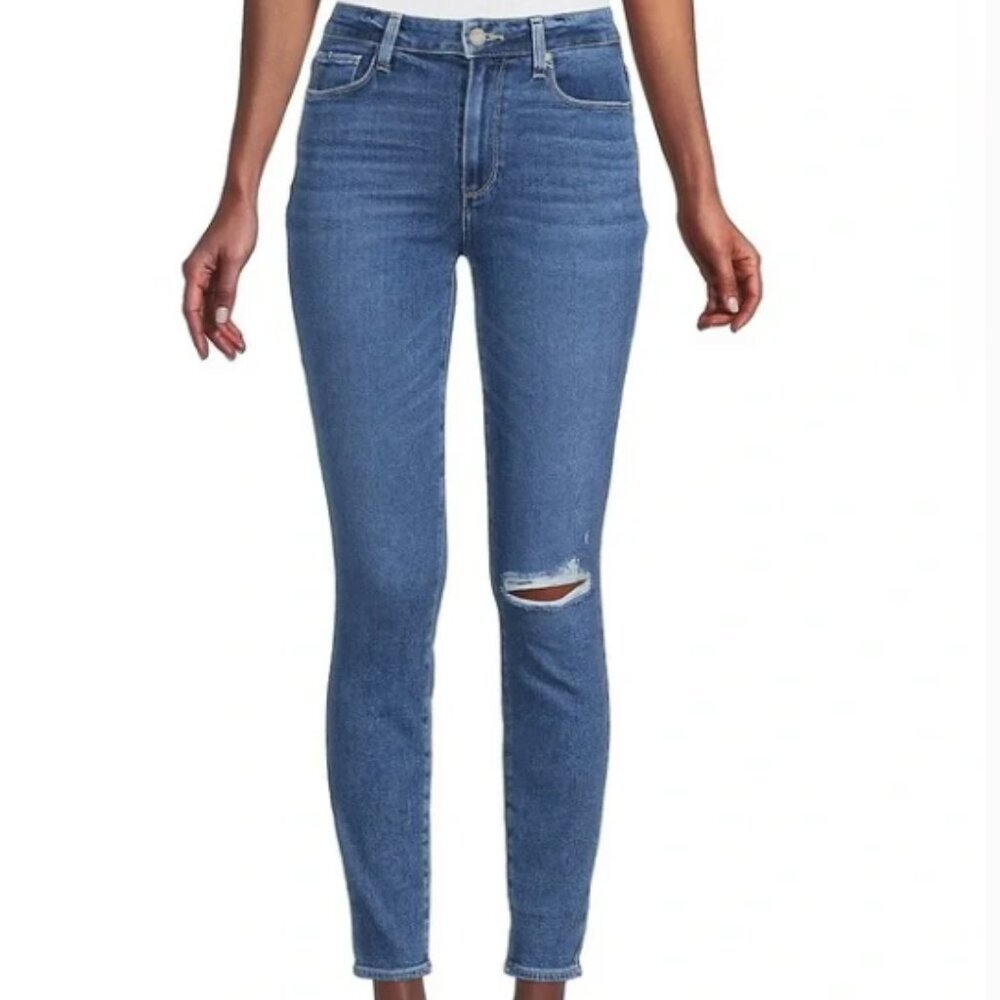 PAIGE Women’s Hoxton Ankle High Rise Skinny in Bessie‎ Destructed Wash